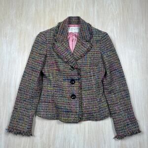 Trina Turk Multicolor Tweed Wool Blend Preppy Button Front Lined 6 Blazer Jacket
